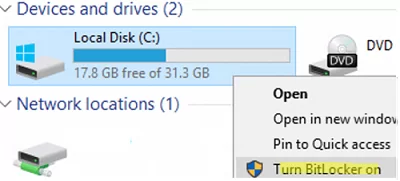 turn on BitLocker for a system drive