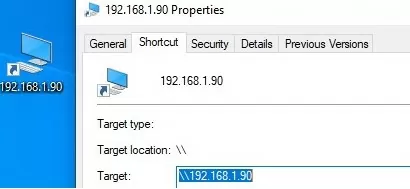 win10-shortcut on network computer with unc path